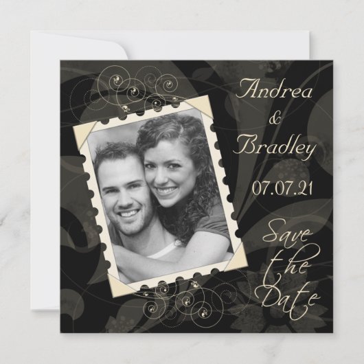 Retro Schwarz und Elfenbein Foto Hochzeit speicher Save The Date (Vorderseite)