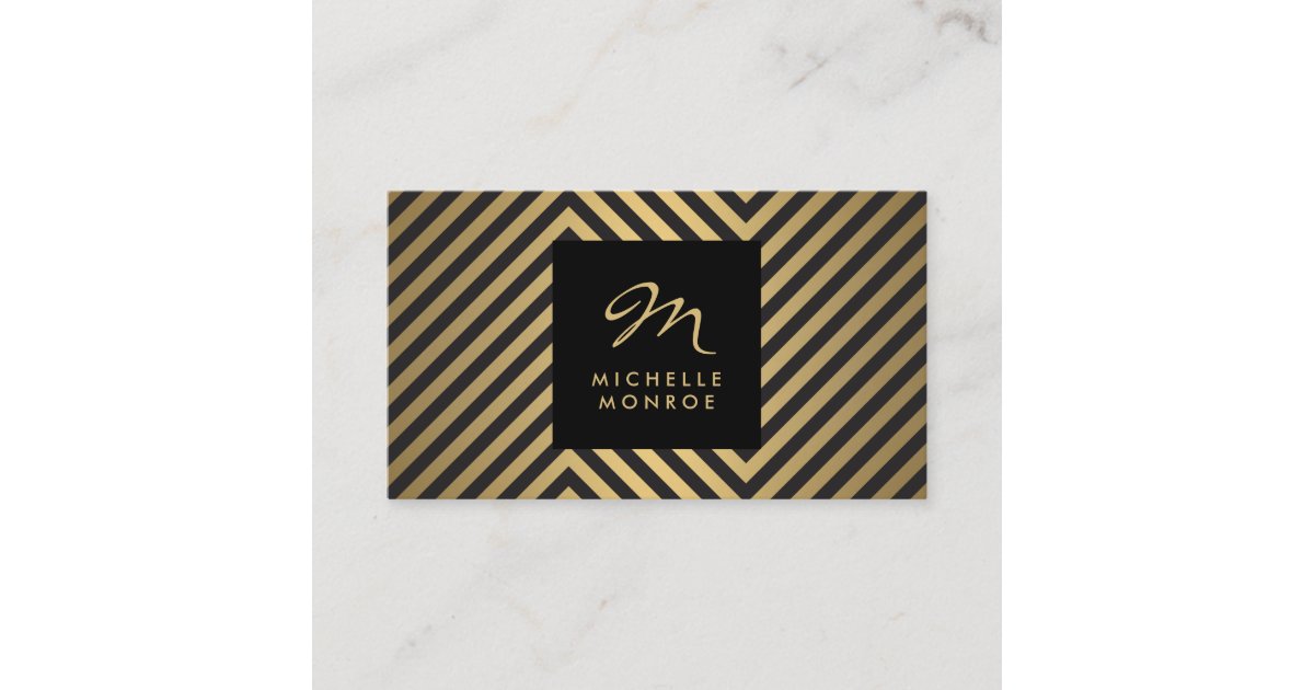 Retro Schwarz Und Gold Muster Glamour Monogramm Visitenkarte Zazzle De