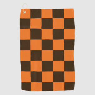 Retro Schwarz und Orange Karierte Quadrate Muster Golfhandtuch