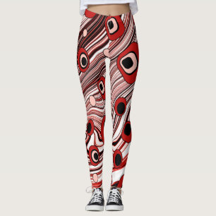 Retro Schwarz und Rot Groovy und süße wellige Kuns Leggings