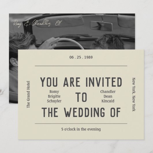 Retro Schwarz und Weiß Moderne Foto Hochzeit Einladung (Vorne/Hinten)