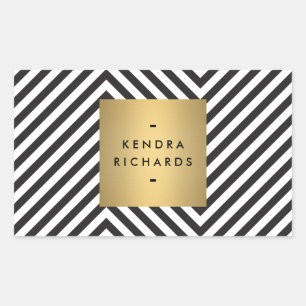 Retro Schwarz und Weiß Muster Gold Namensaufkleber Rechteckiger Aufkleber