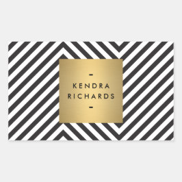 Retro Schwarz und Weiß Muster Gold Namensaufkleber Rechteckiger Aufkleber