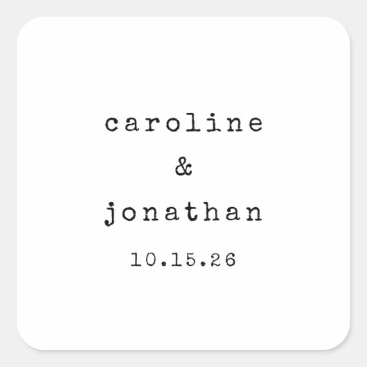 Retro Schwarz und Weiß Schreibmaschine Custom Wedd Quadratischer Aufkleber (Vorderseite)