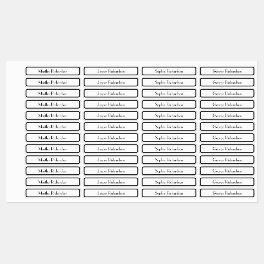 Retro Schwarz und Weiß Stilvolle Individuelle Name Etiketten (Blatt)
