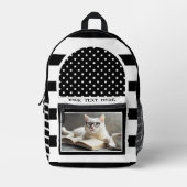 Retro Schwarz und Weiß Streifen Funny Cat Foto Bedruckter Rucksack (Vorderseite)