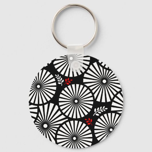 Retro Schwarz-weiß Blume Schlüsselanhänger (Vorderseite)