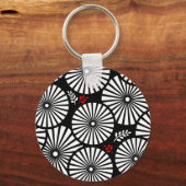 Retro Schwarz-weiß Blume Schlüsselanhänger (Vorderseite)