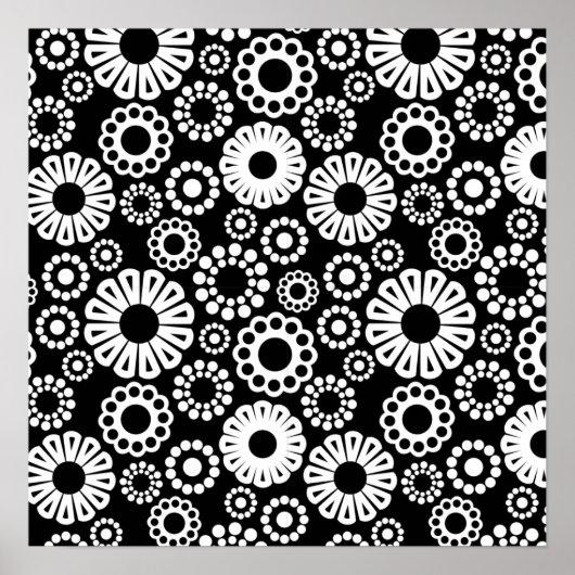 Retro Schwarz-Weiß-Blumen Poster (Vorne)