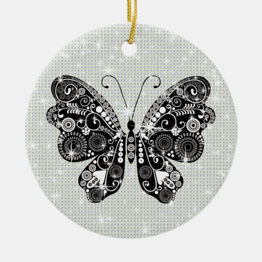Retro Schwarz & Weiß Butterfly Keramik Ornament (Vorne)
