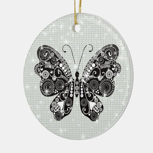 Retro Schwarz & Weiß Butterfly Keramik Ornament (Links)