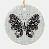 Retro Schwarz & Weiß Butterfly Keramik Ornament (Hinten)