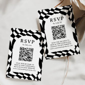 Retro Schwarz-Weiß-Checkerboard QR-Code Hochzeit RSVP Karte