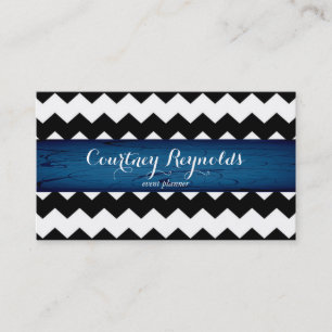 Retro Schwarz-Weiß-Chevron-Muster Blues-Party Visitenkarte