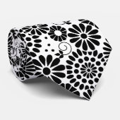 Retro Schwarz-Weiß Chic Folk Blumen Muster Krawatte (Gerollt)