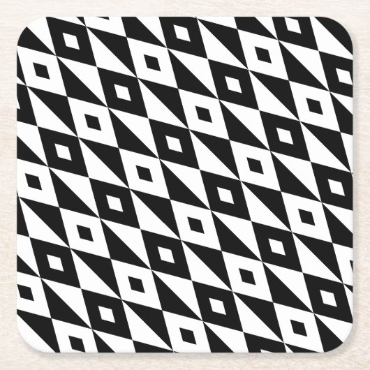 Retro Schwarz-weiß Diamond geformt Modernes Muster Rechteckiger Pappuntersetzer (Vorderseite)