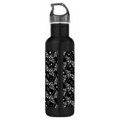 Retro Schwarz-weiß floral Edelstahlflasche (Rückseite)