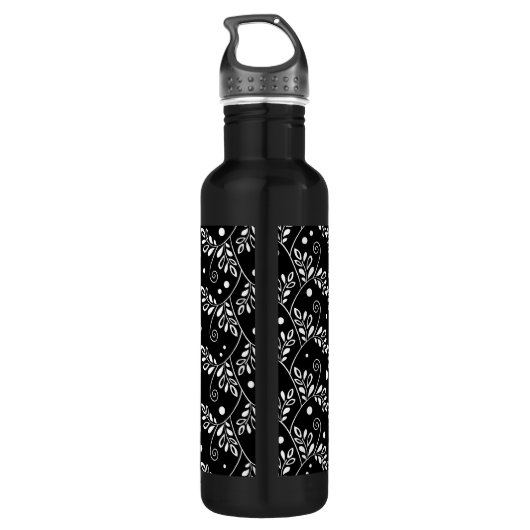 Retro Schwarz-weiß floral Edelstahlflasche (Rückseite)
