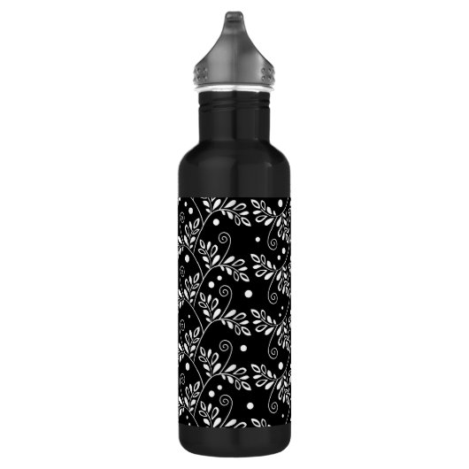 Retro Schwarz-weiß floral Edelstahlflasche (Rechts)