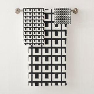 Retro Schwarz-weiß Geometric Mid Century Modern Badhandtuch Set