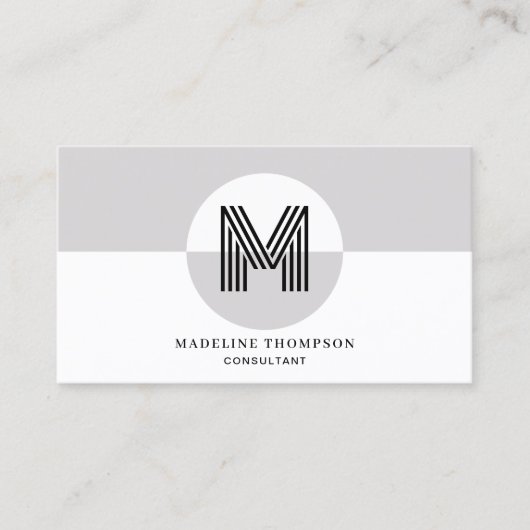 Retro Schwarz-Weiß Geometrie Modernes Monogramm Visitenkarte (Vorderseite)