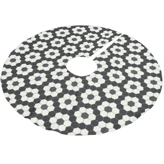 Retro Schwarz-Weiß-Geometrische Hexagon-Tile Polyester Weihnachtsbaumdecke (Schrägansicht)