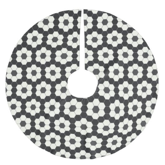 Retro Schwarz-Weiß-Geometrische Hexagon-Tile Polyester Weihnachtsbaumdecke (Vorderseite)