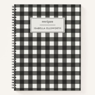 Retro Schwarz-Weiß-Gingham-Karo Custom-Name-Rezept Notizblock