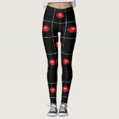 Retro Schwarz-Weiß-Gitter Muster rote Lippen Leggings (Vorderseite)