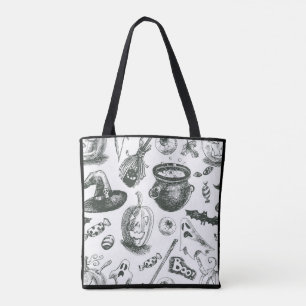 Retro Schwarz-Weiß Halloween-Muster Tasche