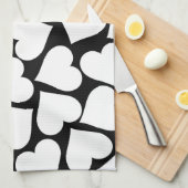 Retro Schwarz-Weiß-Herzmuster Geschirrtuch (Viertel Falte)