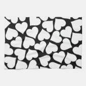 Retro Schwarz-Weiß-Herzmuster Geschirrtuch (Horizontal)