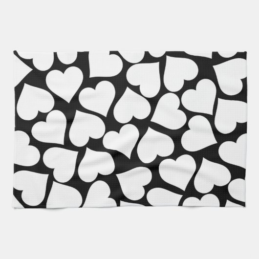 Retro Schwarz-Weiß-Herzmuster Geschirrtuch (Horizontal)