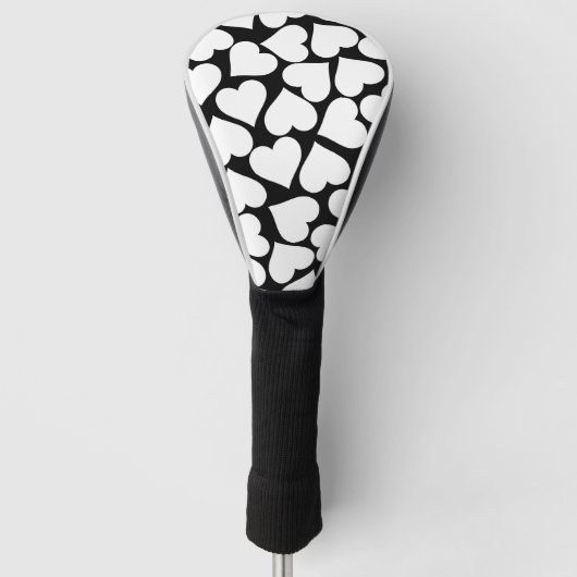 Retro Schwarz-Weiß-Herzmuster Golf Headcover (Vorderseite)