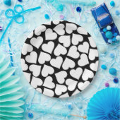 Retro Schwarz-Weiß-Herzmuster Pappteller (Party)