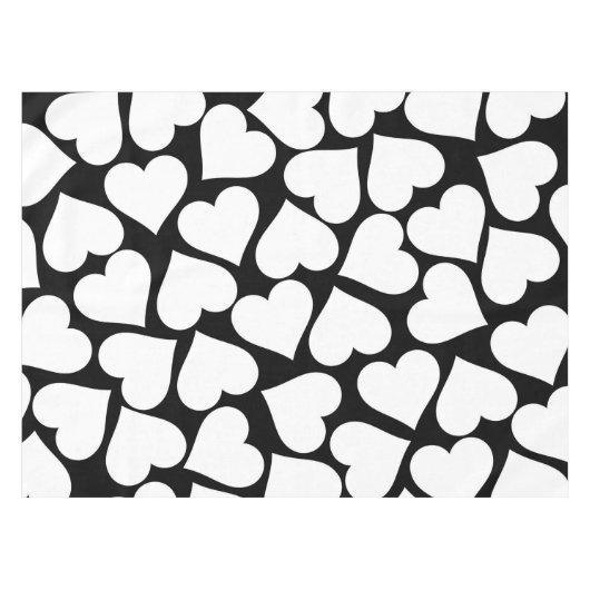 Retro Schwarz-Weiß-Herzmuster Tischdecke (Vorderseite (Horizontal))