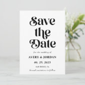 Retro Schwarz-Weiß-Hochzeit speichern Sie das Datu Einladung (Stehend Vorderseite)