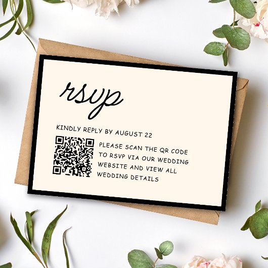 Retro Schwarz-Weiß-Hochzeits-QR-Code RSVP Karte
