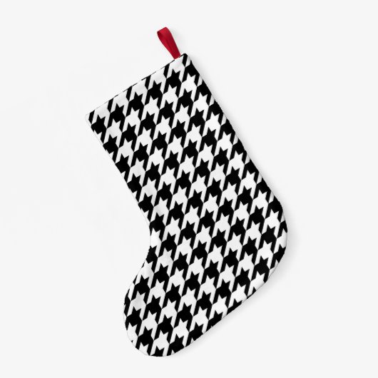 Retro-Schwarz-weiß-Hunde-Zahn-Weaving-Muster Kleiner Weihnachtsstrumpf (Rückseite (Hängend))