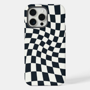 Retro Schwarz Weiß Kariert Verzerrt Kariert iPhone 15 Pro Max Hülle