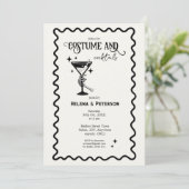 Retro Schwarz/Weiß Kostüme und Cocktails Party Einladung (Stehend Vorderseite)
