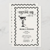 Retro Schwarz/Weiß Kostüme und Cocktails Party Einladung (Vorne/Hinten)