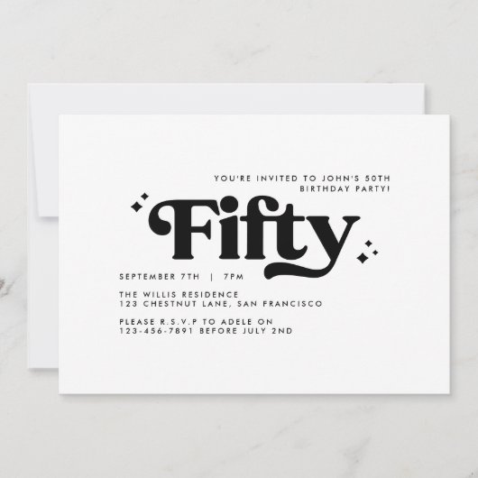 Retro Schwarz-weiß modern minimalistisch 50. Gebur Einladung (Vorderseite)