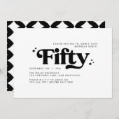 Retro Schwarz-weiß modern minimalistisch 50. Gebur Einladung (Vorne/Hinten)