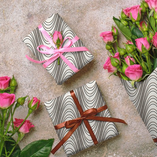 Retro-Schwarz-Weiß-Moiré-Streifen, Abstrakt Geschenkpapier