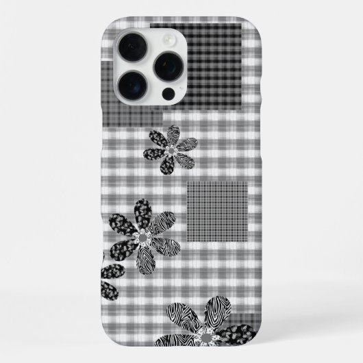 Retro Schwarz-Weiß-Patchwork-Landhaus-Stil Muster iPhone Hülle (Rückseite)