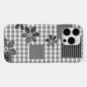 Retro Schwarz-Weiß-Patchwork-Landhaus-Stil Muster iPhone Hülle (Rückseite (Horizontal))