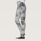 Retro Schwarz-Weiß-Patchwork-Landhaus-Stil Muster Leggings (Links)
