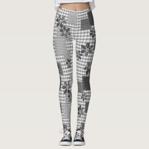 Retro Schwarz-Weiß-Patchwork-Landhaus-Stil Muster Leggings