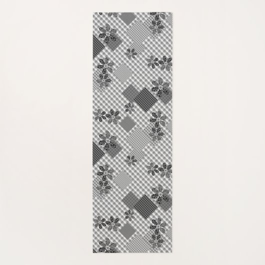 Retro Schwarz-Weiß-Patchwork-Landhaus-Stil Muster Yogamatte (Rückseite)